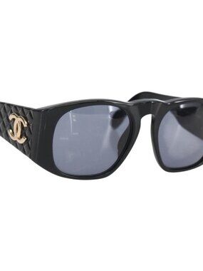 CHANEL Sunglasses plastic Black CC Auth 160328